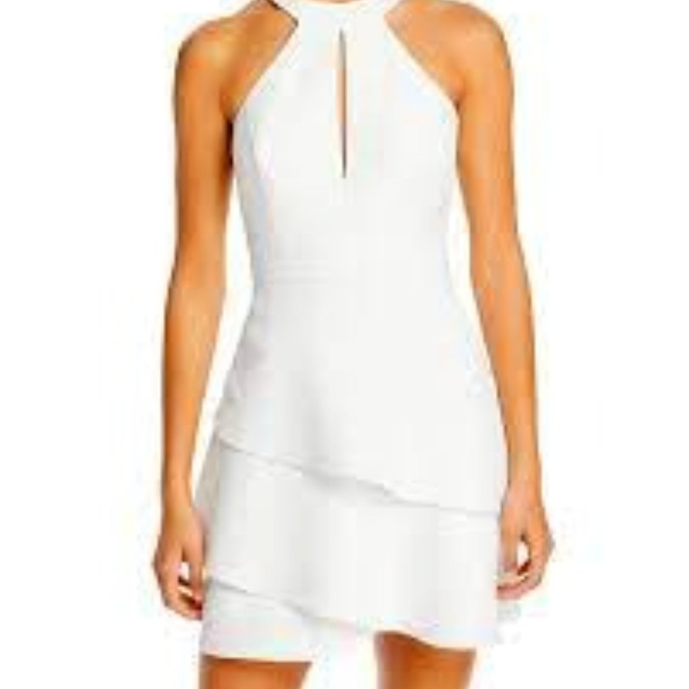 NWT BCBGMAXAZRIA White Halter Neck Ruffle Dress